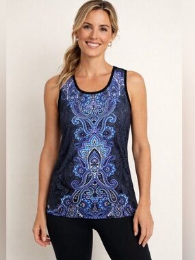 Athleta Black & Blue Paisley Muscle Up Tank Top Size Small